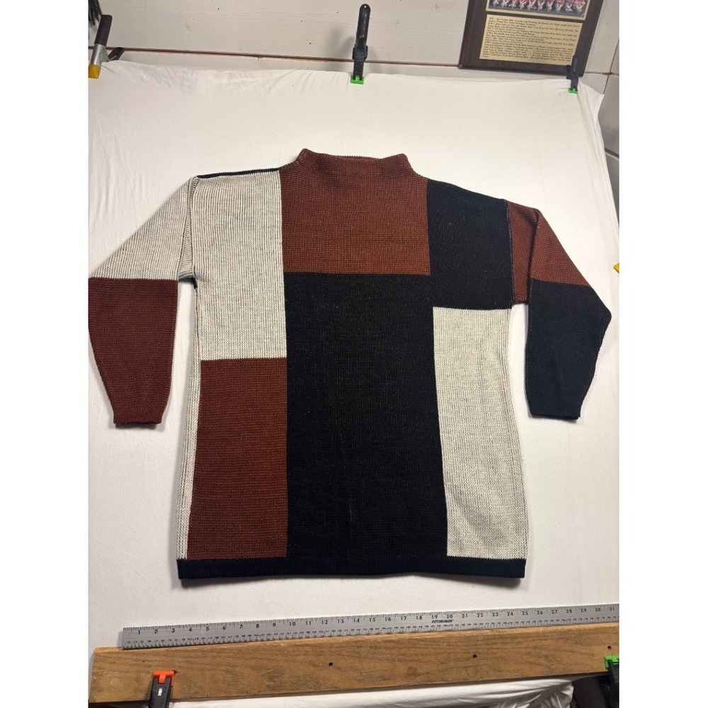 S.W.A.K. Women's XXL Geometric Color Block Knit Pullover Sweater Acrylic